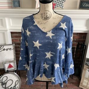 Blue Buttercup - size L top - blue with white star top.